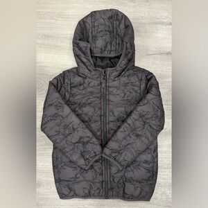Carter's Dark Gray Hooded Puffer Jacket with Dinosaur Print (Only worn once)